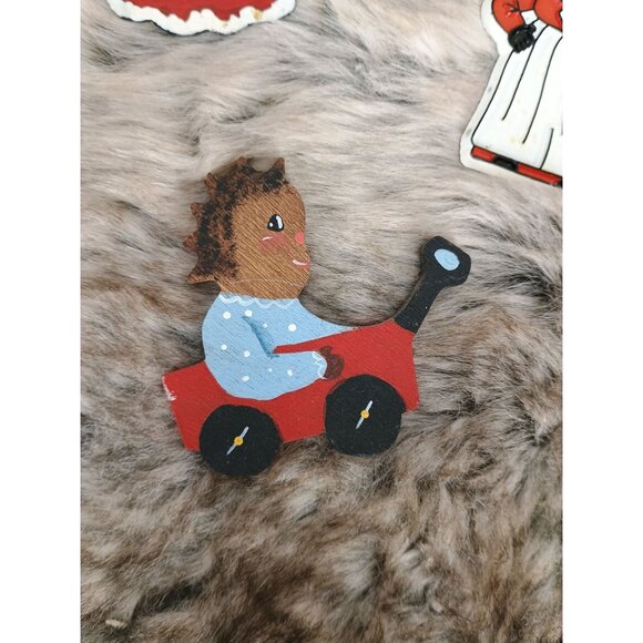 Vintage African American Folk Art Wooden Magnets Lot Of 4 Hand-Painted - Picture 5 of 7